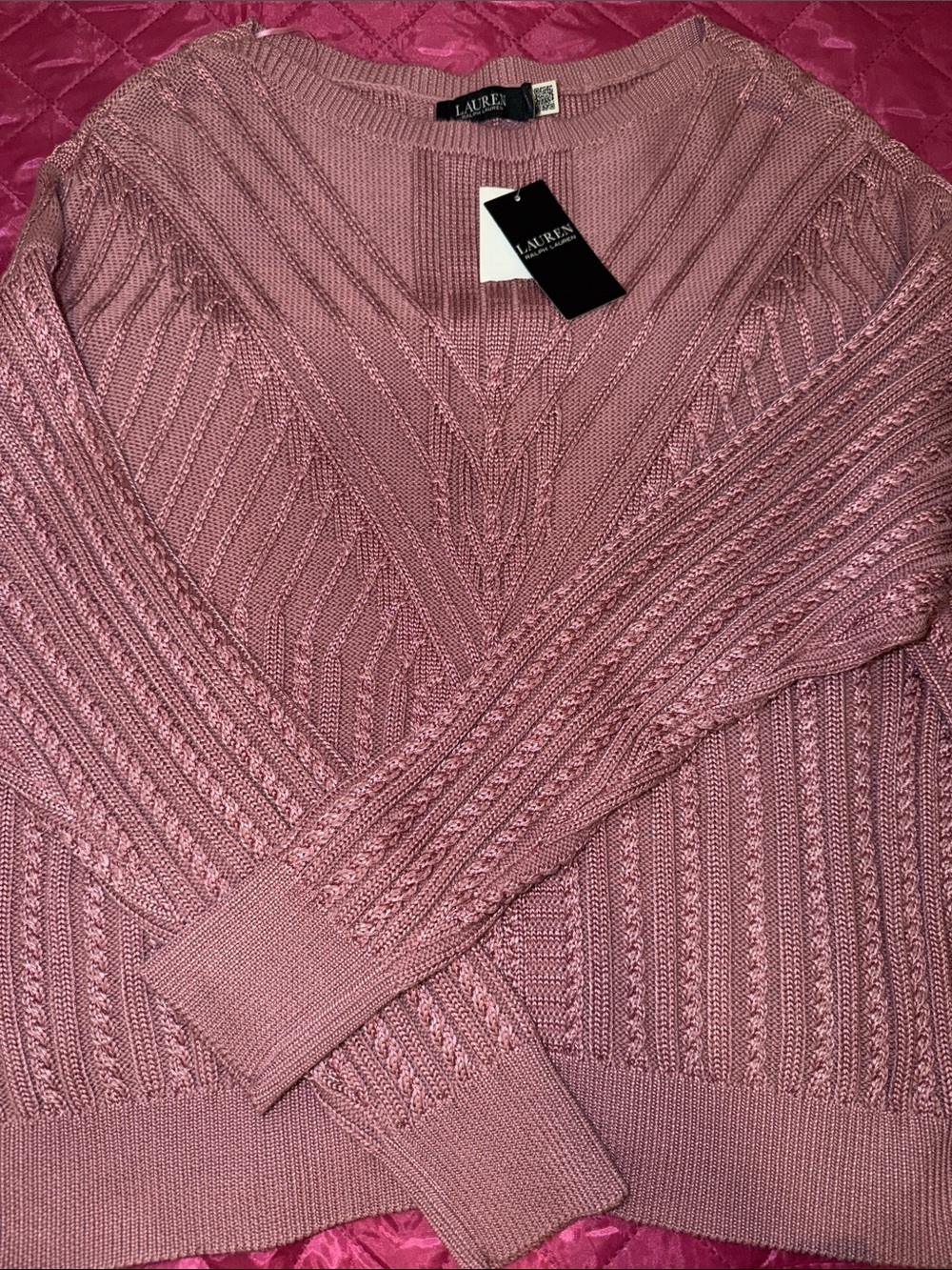 New Lauren Ralph Lauren Women’s Rose Cable-Knit Cotton-Blend Boatneck Sweater